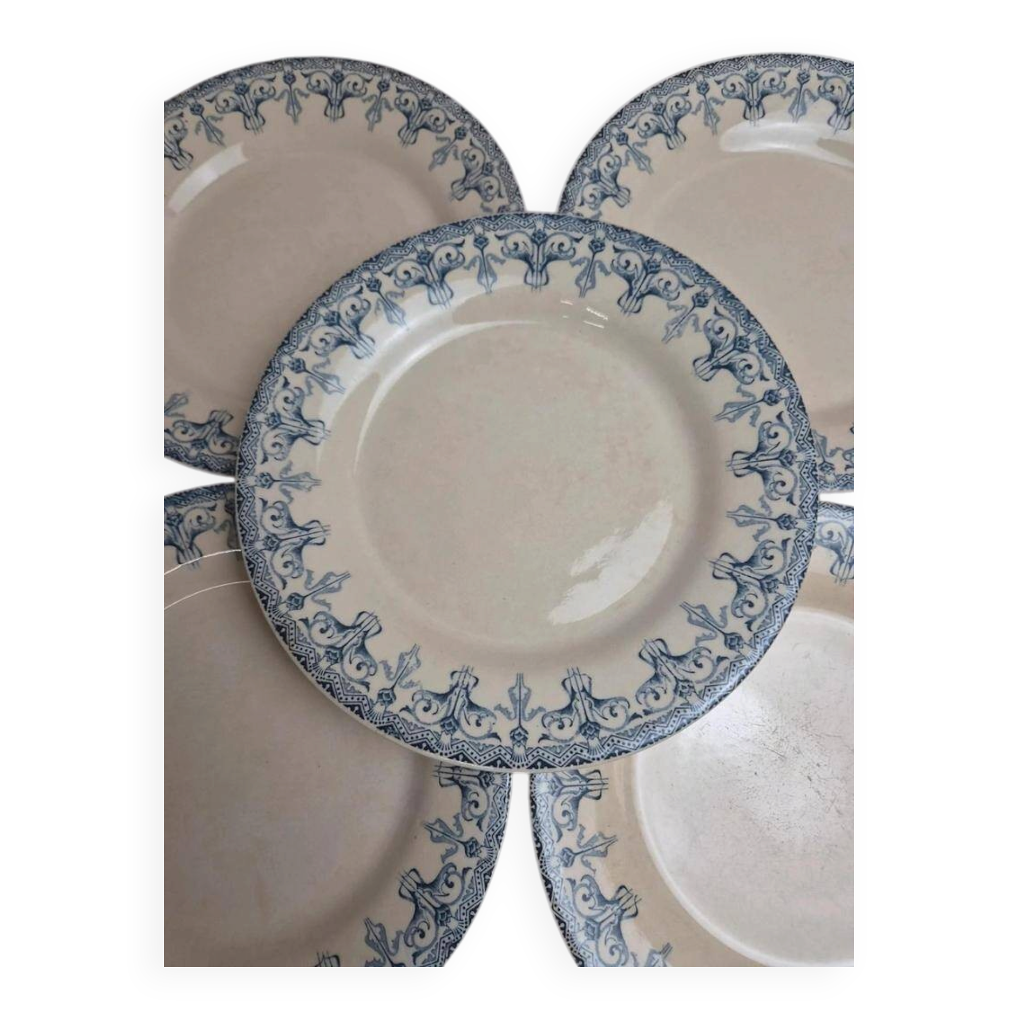 Set of 6 antique flat plates Gien – Terre de Fer – Bengal model