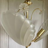 Frosted shell and gilded metal chandelier