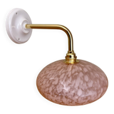 Elbow wall light, vintage glass lampshade from Clichy in pink.