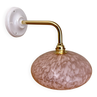 Angled wall lamp with vintage shade in pink Clichy glass