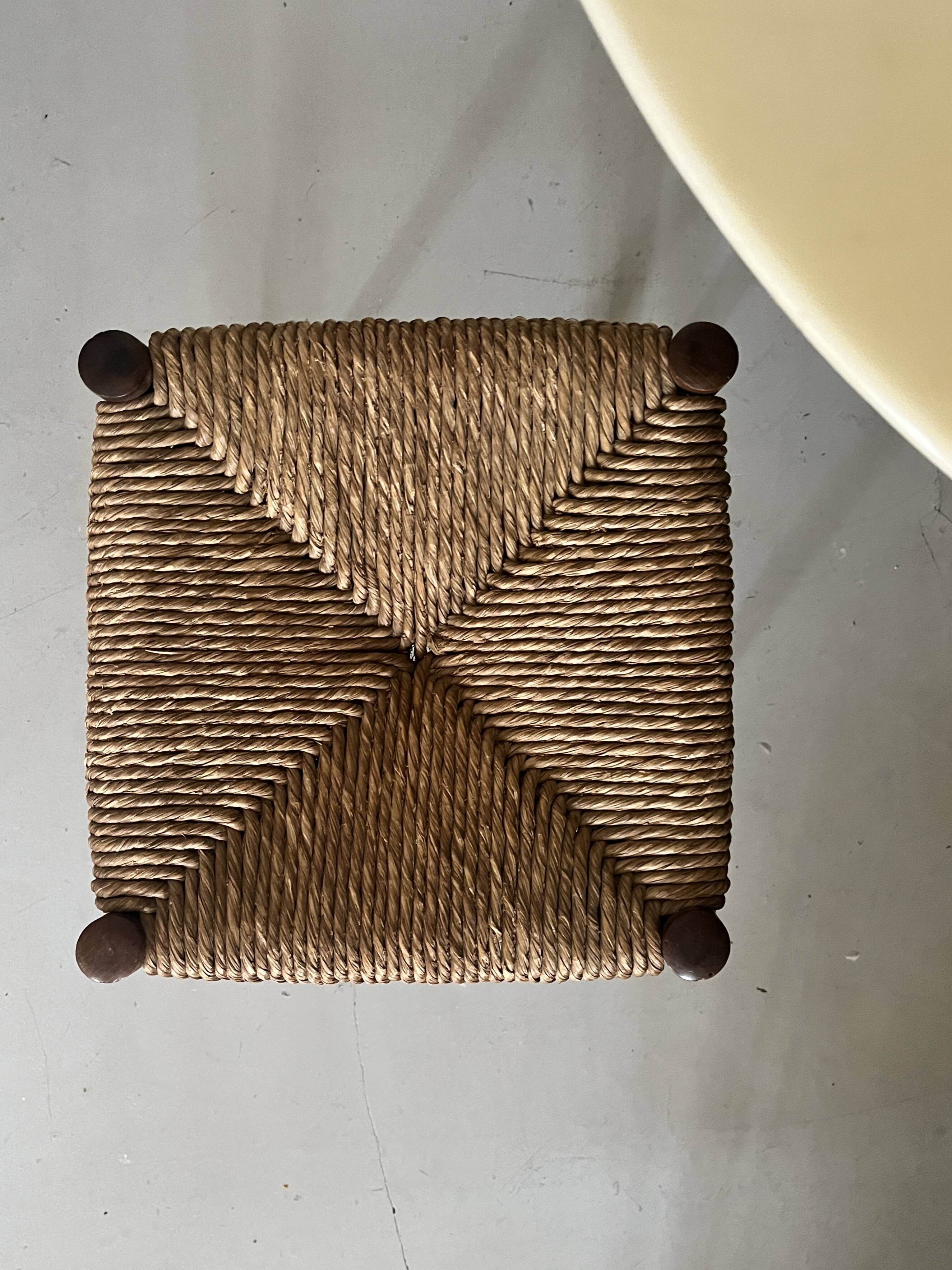 tabouret de table vintage en bois et osier, 1960