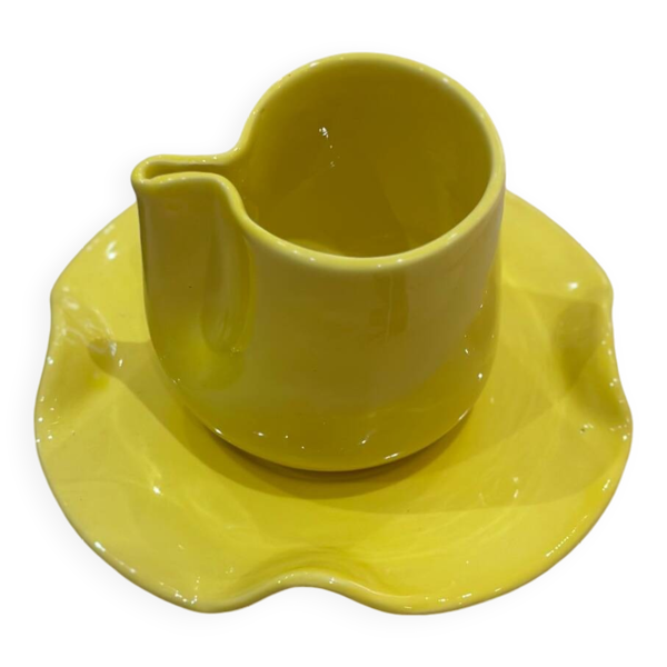 Set tasse mug nénuphar céramique artisanal pop jaune citron