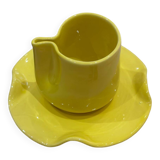 Set of mugs and cups of water lily ceramic handmade pop lemon yellow