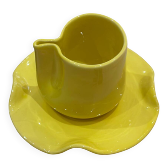 Set of mugs and cups of water lily ceramic handmade pop lemon yellow
