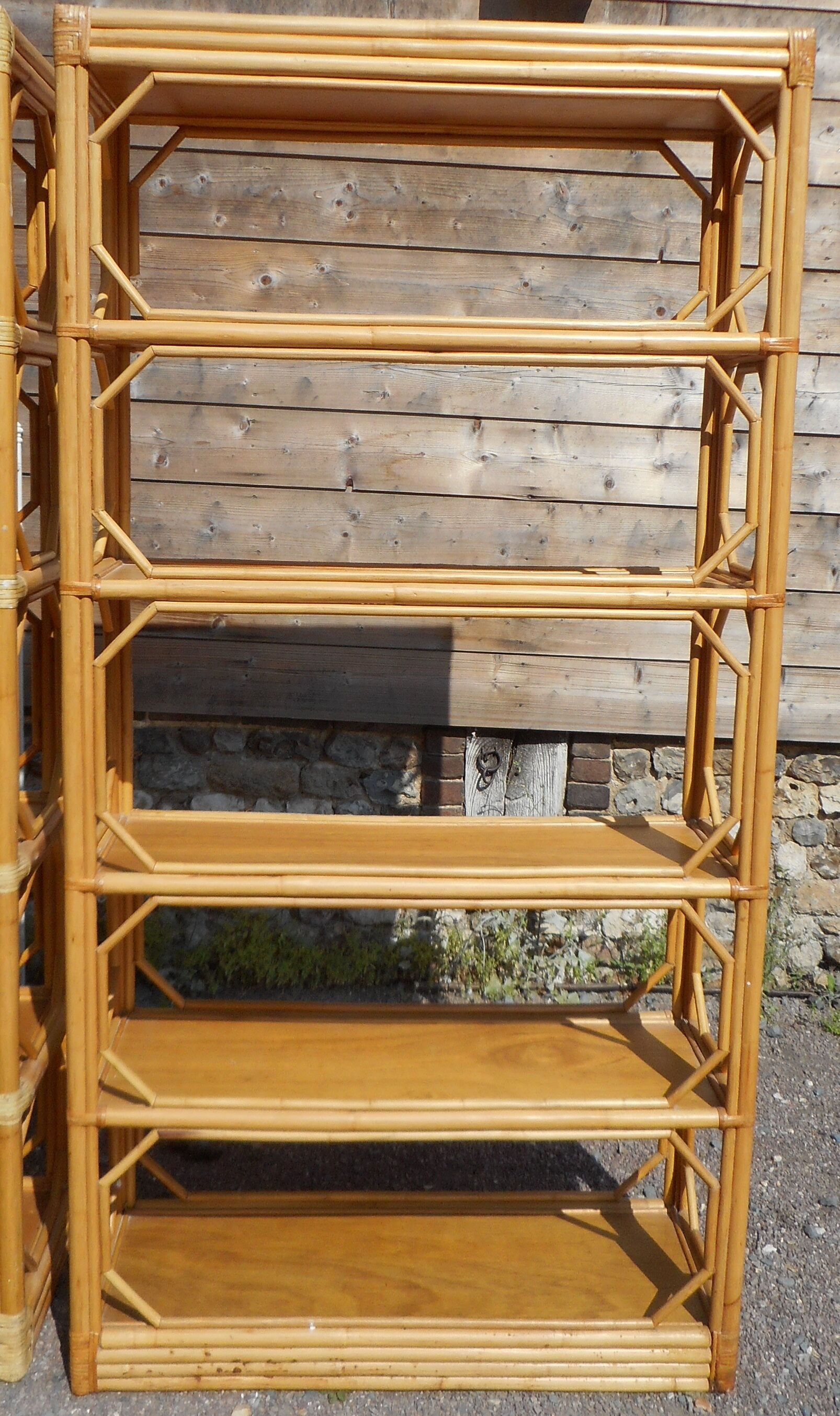 Set of 2 vintage rattan bookshelves