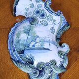 Glazed ceramic bouquetière painted with a lake landscape