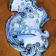 Glazed ceramic bouquetière painted with a lake landscape