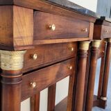 Pair of empire consoles in mahogany and 19th century marble