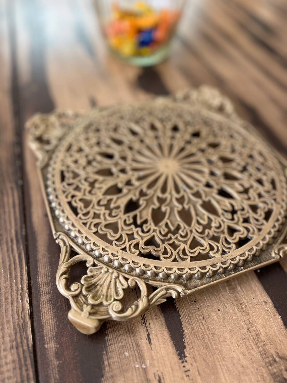 Large old brass trivet