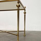 Mid-century Hollywood neoclassical brass and glass side or bedside tables attributed to Vereinigte Werkstätten, Germany, 1960s, set of 2.