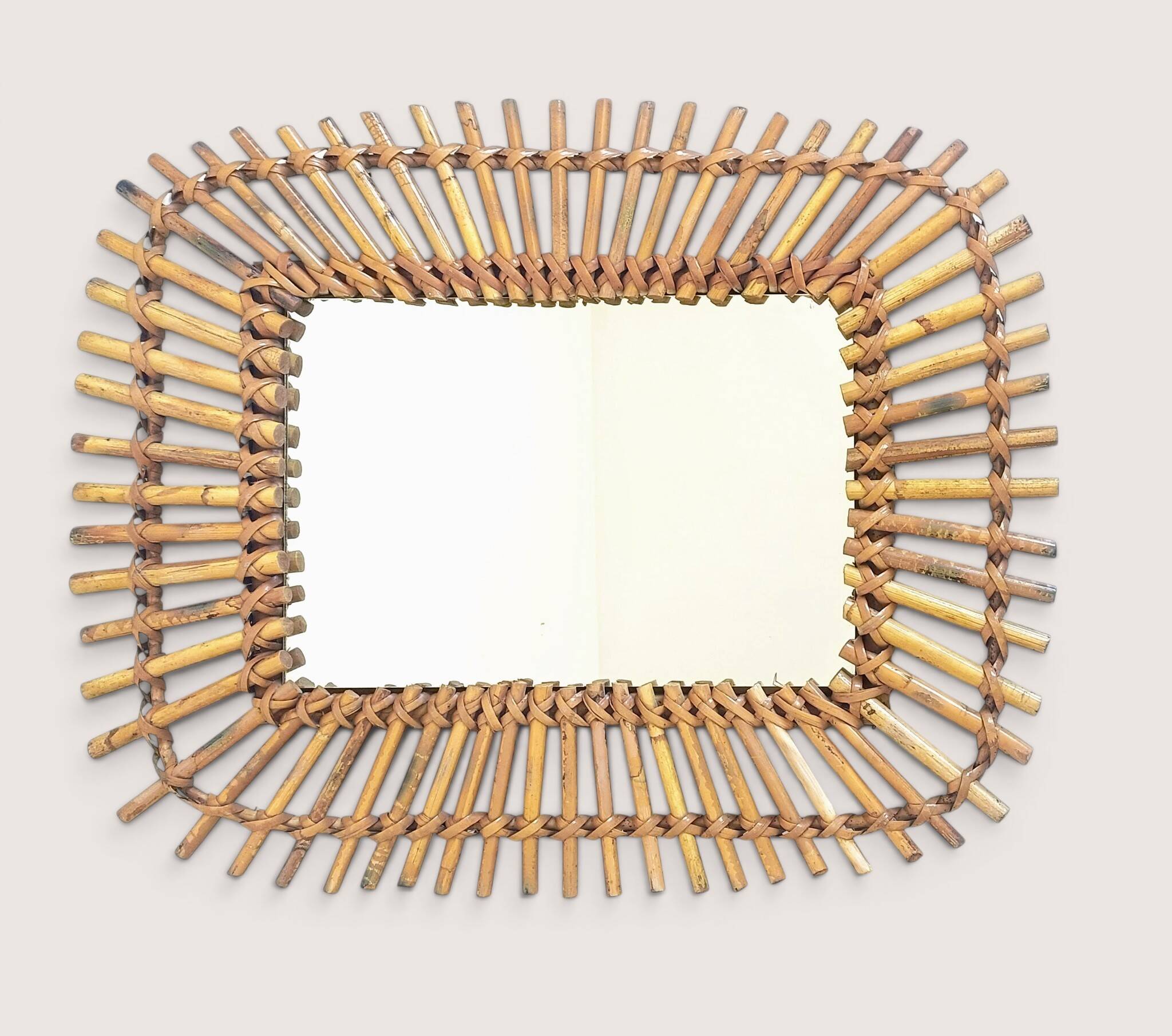 Bamboo And Rattan Midcentury French Riviera Italian Mirror, 1960s