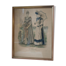 Framed polychrome antique engraving