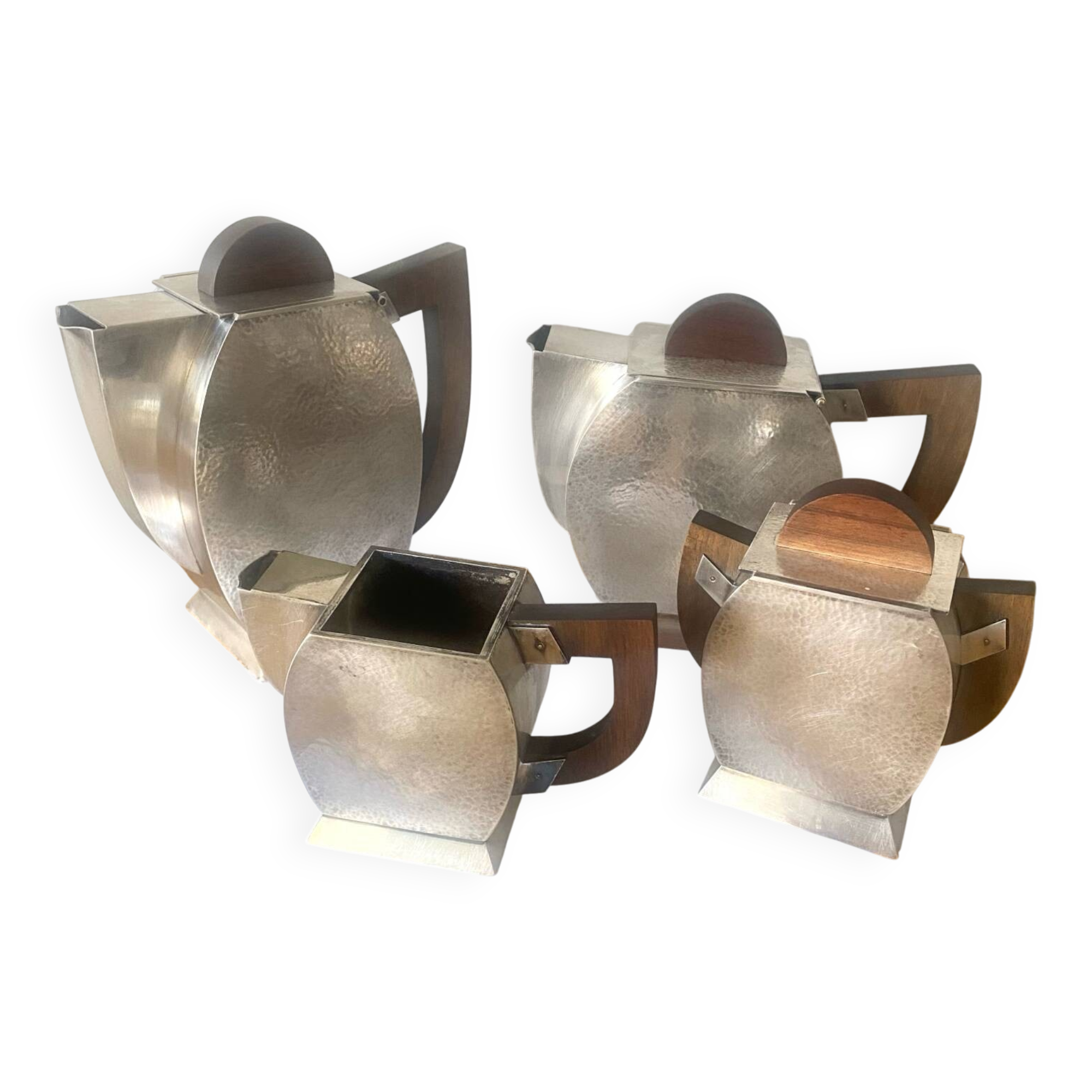Art Deco tea coffee service 1930s hammered silver metal wood Antique Ant