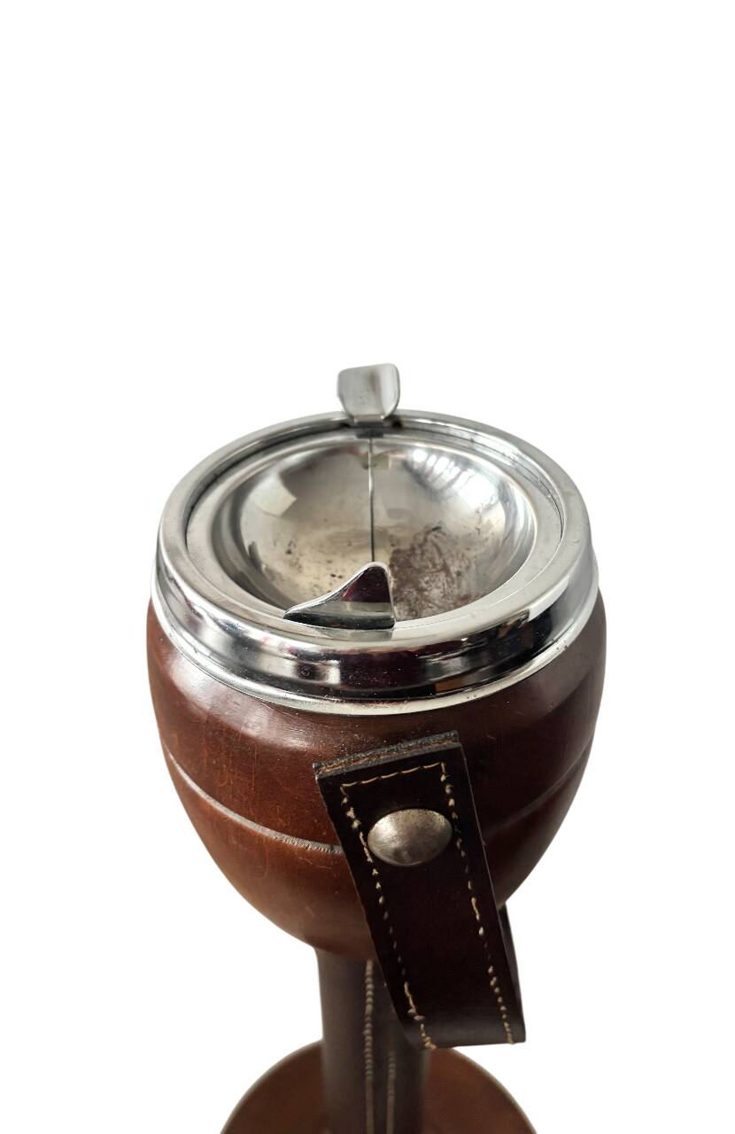 Wood and leather standing ashtray 1970