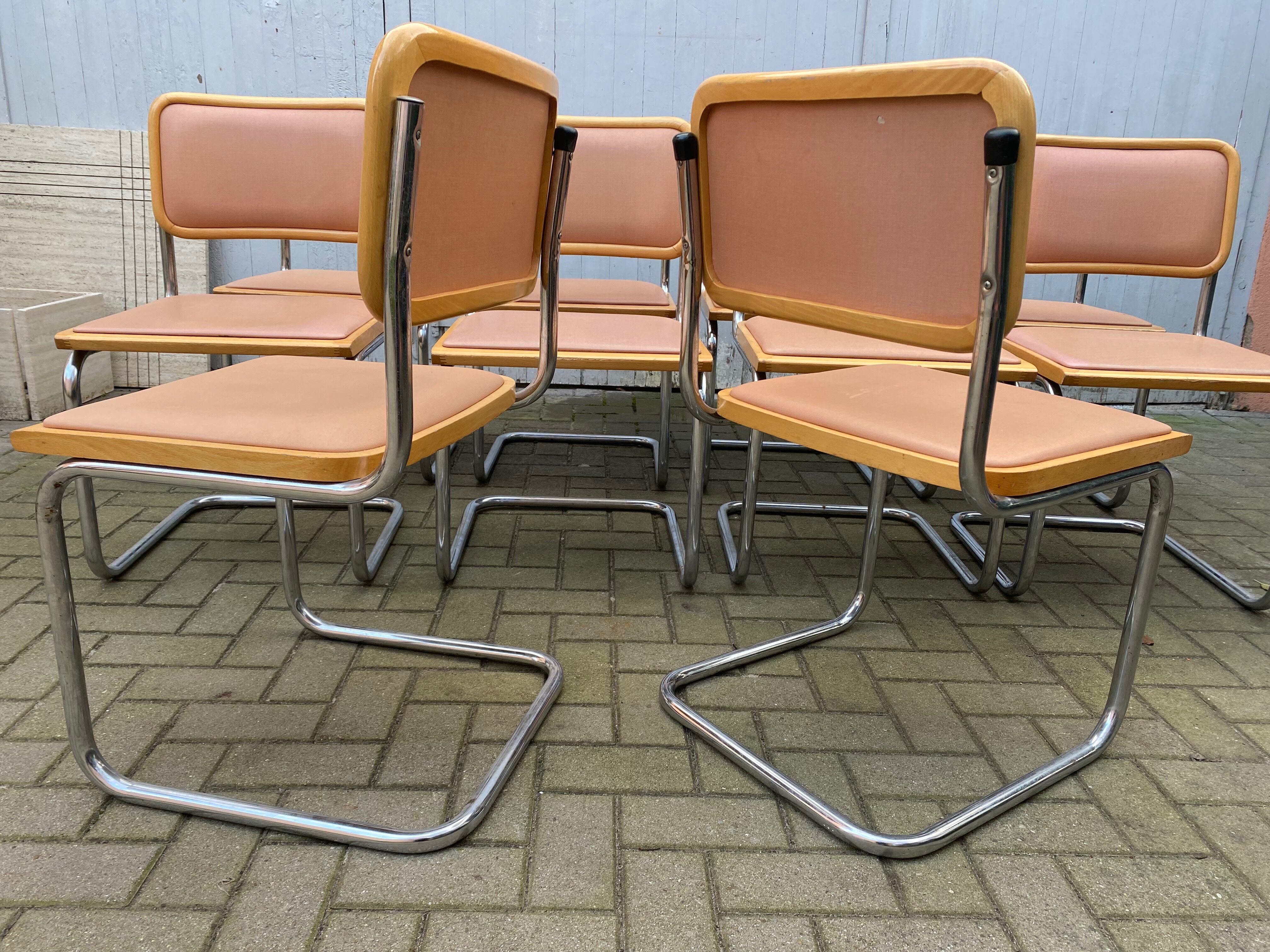 Set of 10 vintage chairs Marcel Breuer cesca b32 wood and skaï 1960