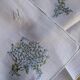 Hand-embroidered table duo in linen voile – Azure Bouquet & Butterfly