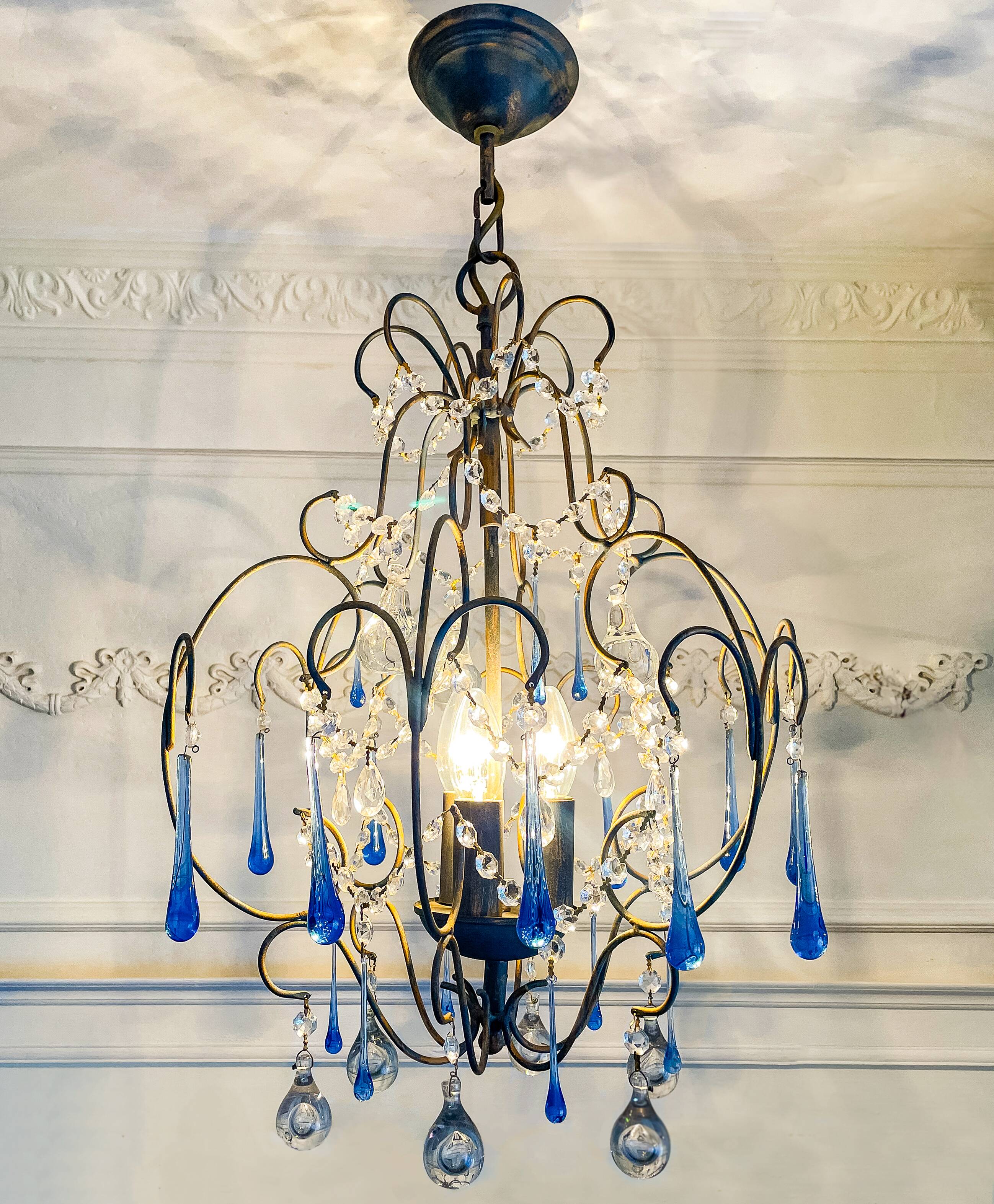 Lustre italien vintage Murano années 60-70, métal doré