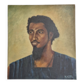 Portrait de jeune homme mauritanien Huile sur toile signée Bastien 57x51 cm