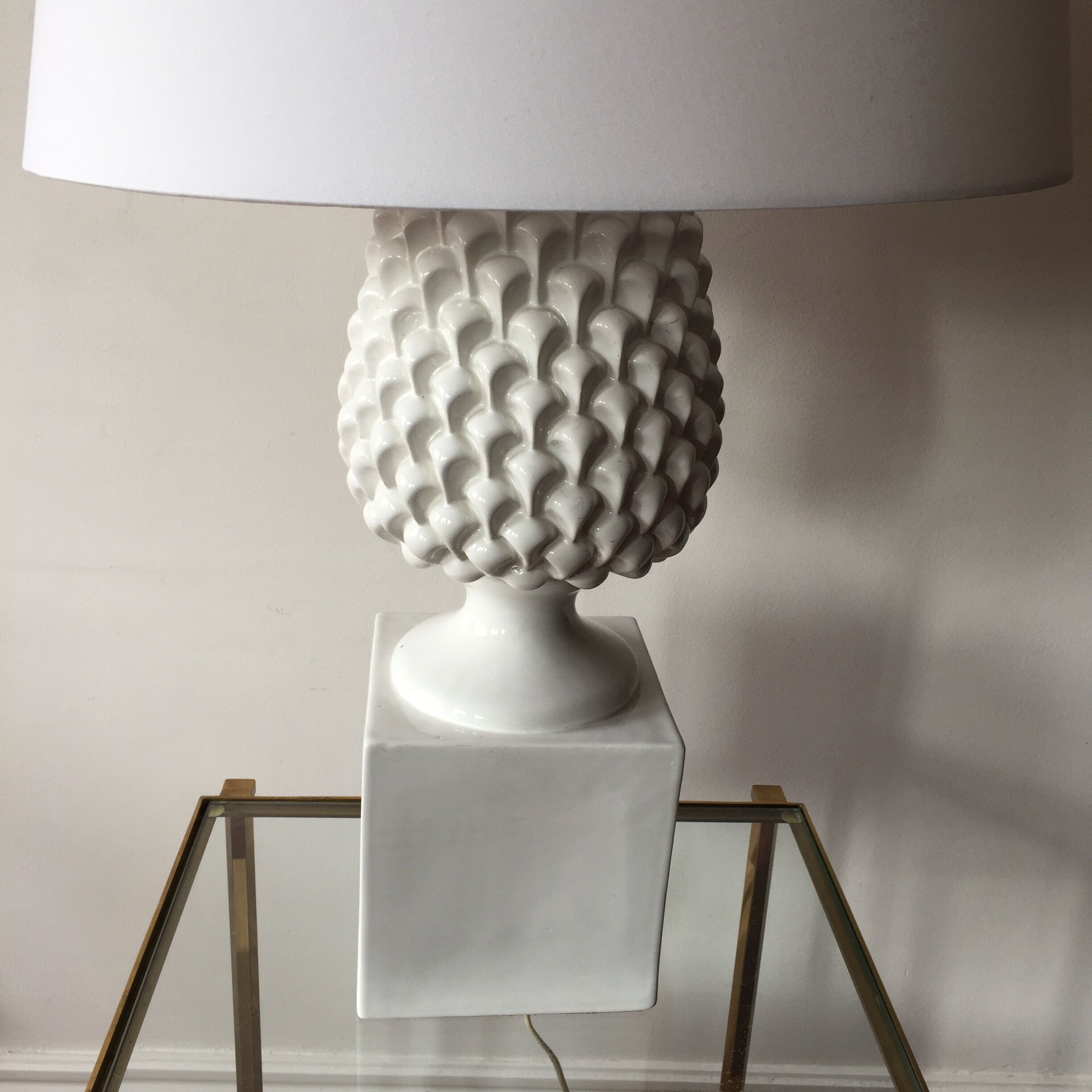 Pineapple white ceramic lamp, 1970