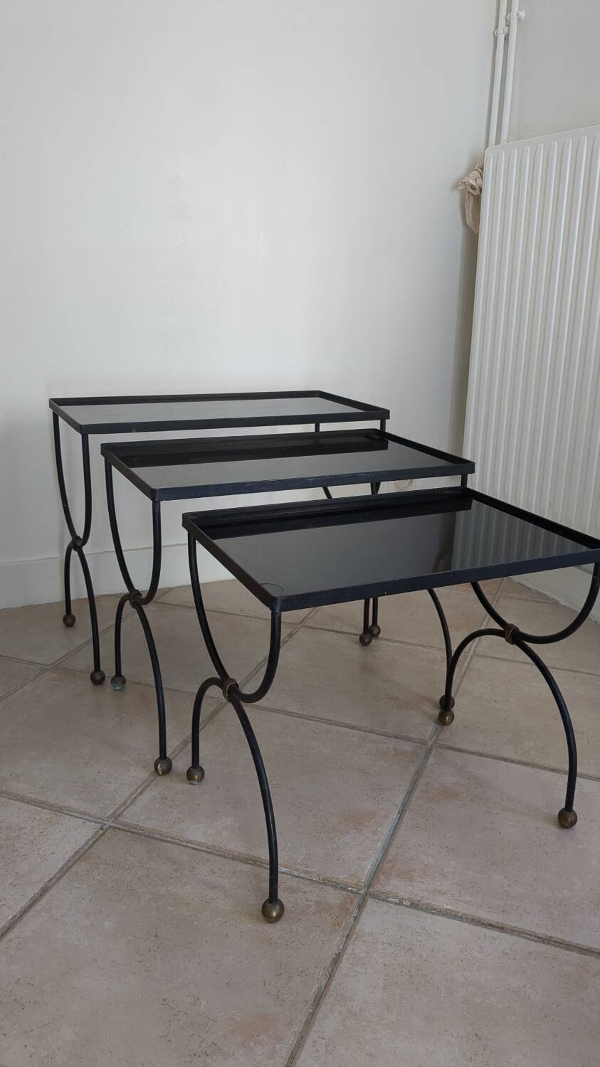 Tables gigognes fer opalin années 40 france