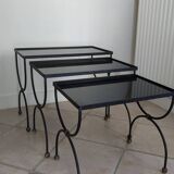 Nesting tables in opaline iron from the 40s, France