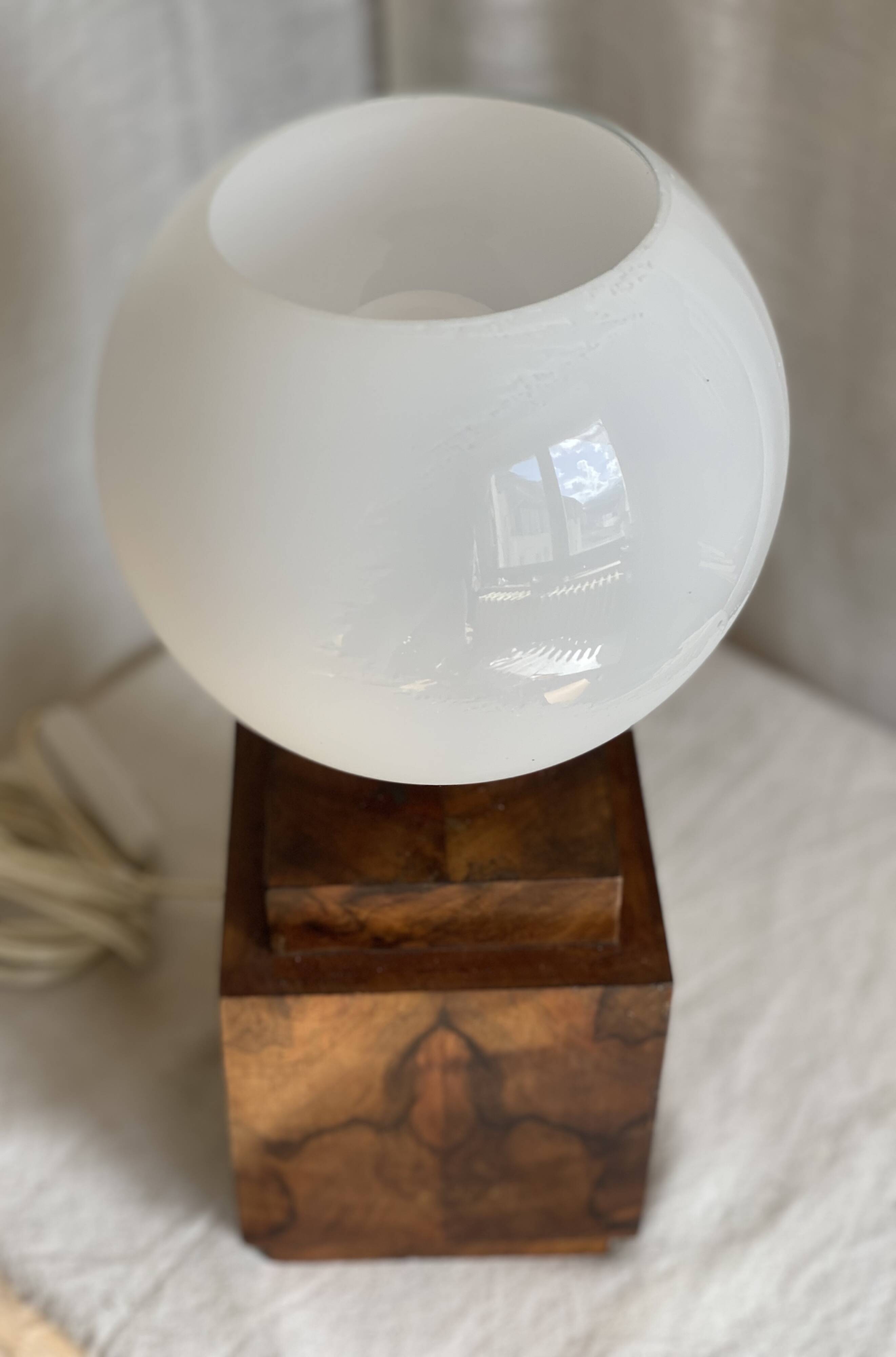 Art Deco lamp made of wood and opaline.