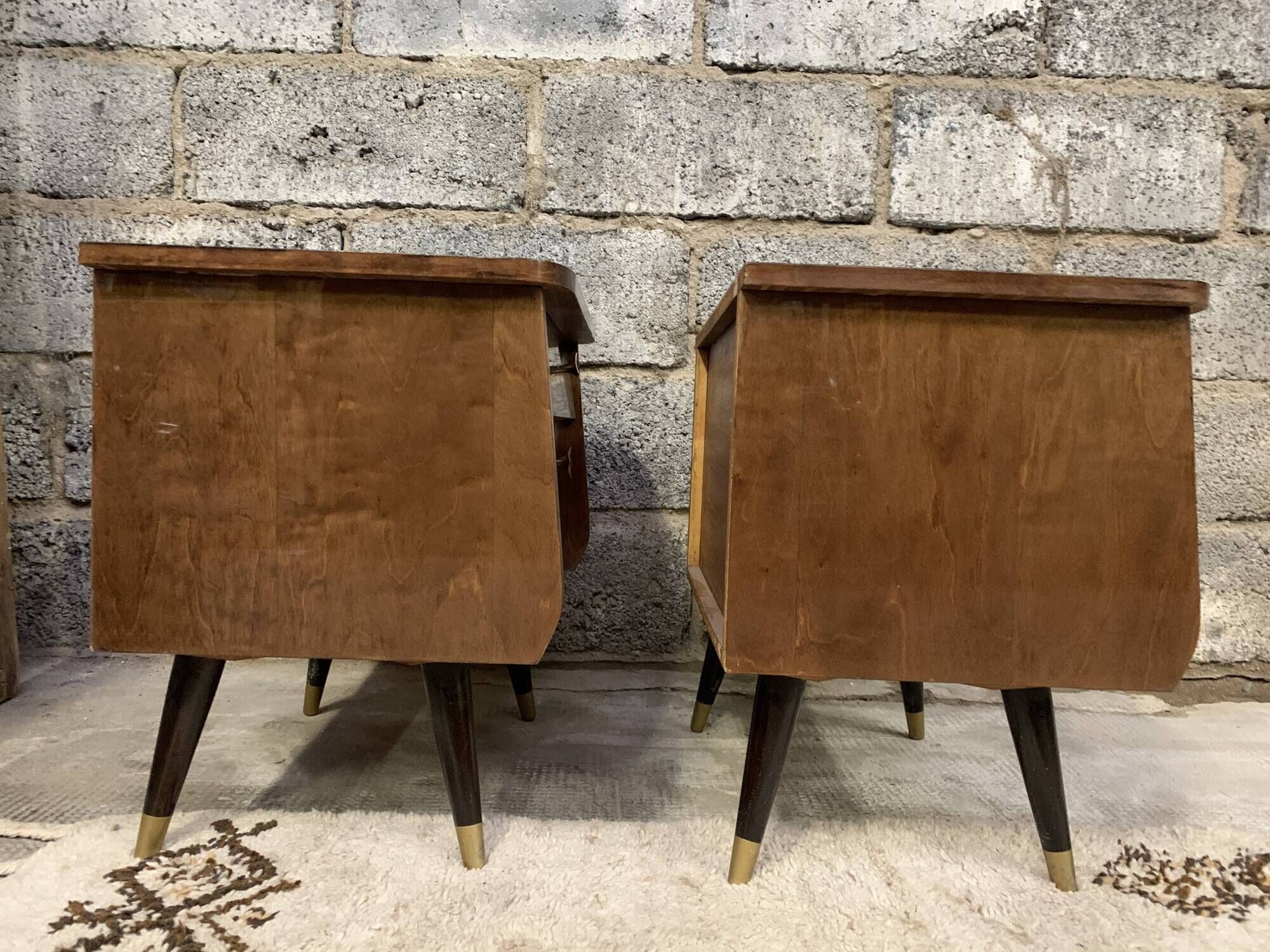 Pair of night tables feet compass bedside end of vintage sofa old 1950 1960 retro