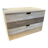 Commode en pin patiné crème, bleu foncé, 2 tiroirs