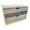Chest of drawers in cream patinated pine, dark blue, 2 drawers