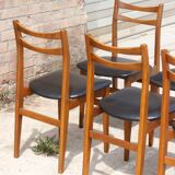 Set of 6 Scandinavian chairs in beech and black skaï, 1960s
