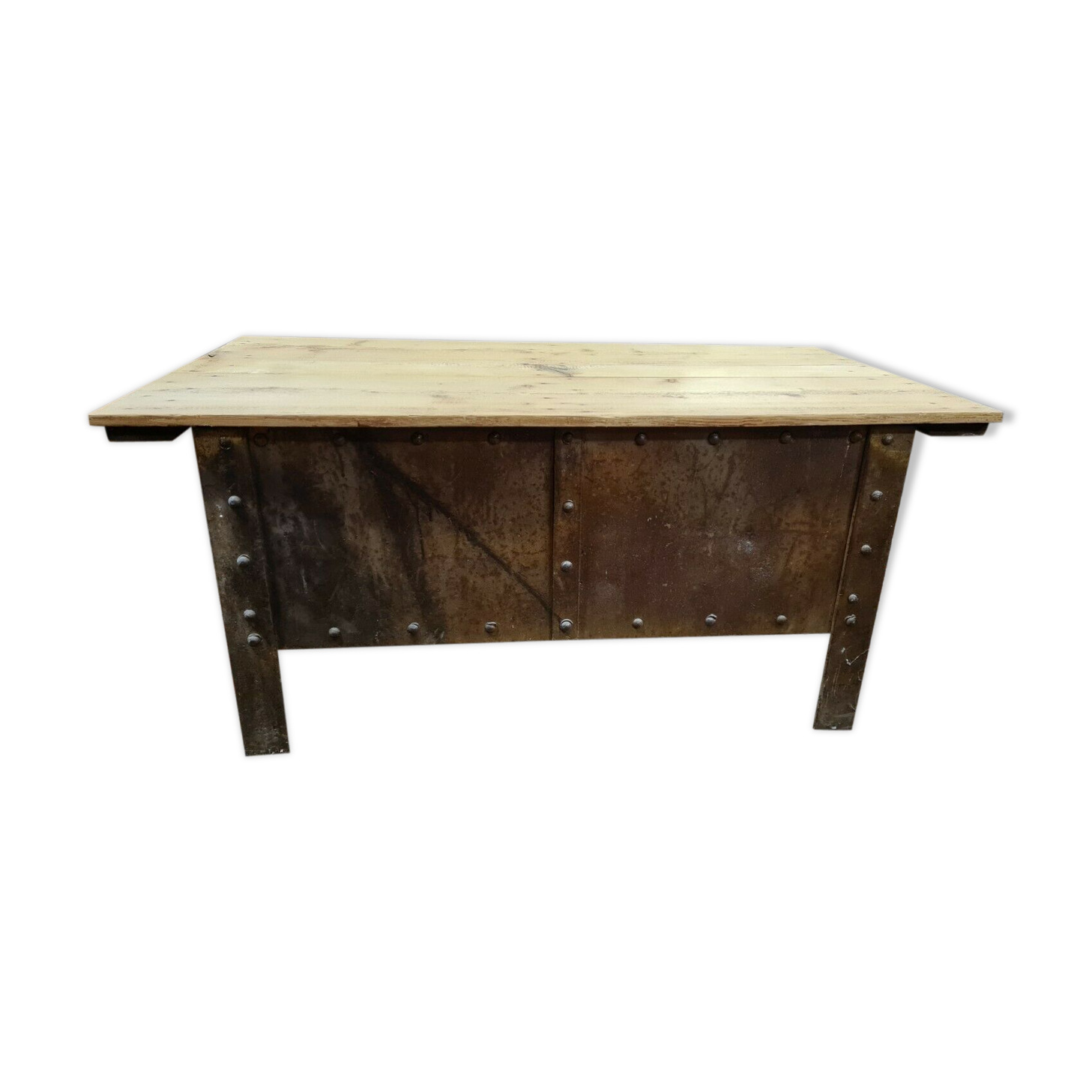 riveted iron and wood lounge table