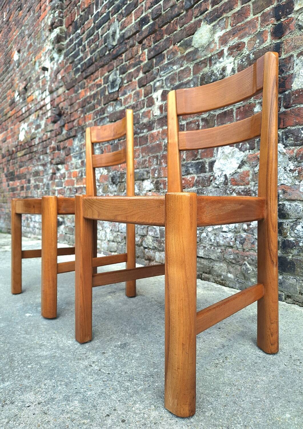 Maison Regain, duo of solid elm chairs, vintage seating furniture