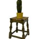 Vintage wooden stool straw seat 70s minimalist design in green