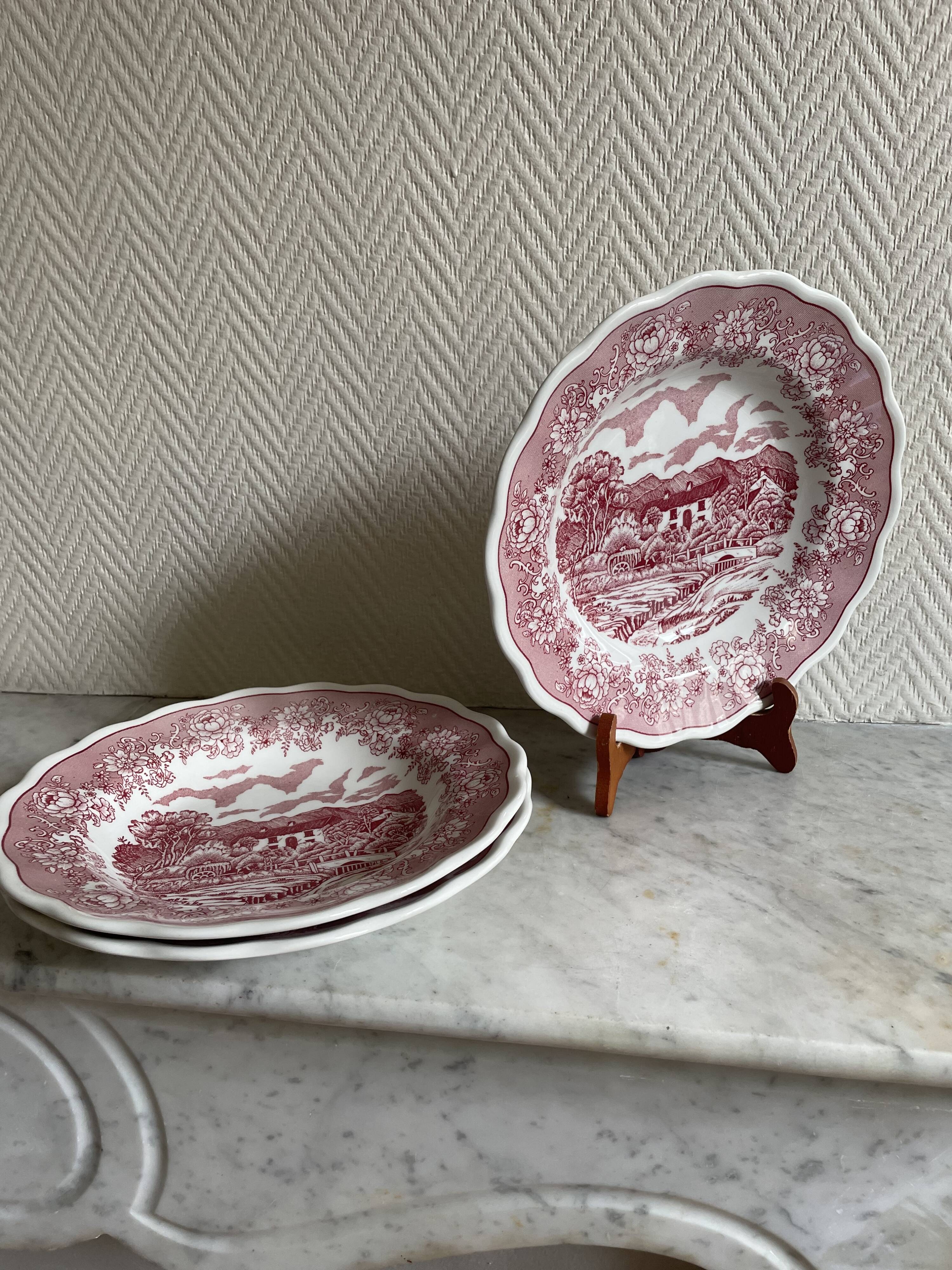 Set of three pink soup plates Fontebasso Made in Italy