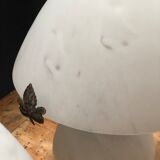 Lampe champignon en pate de verre marbré blanc