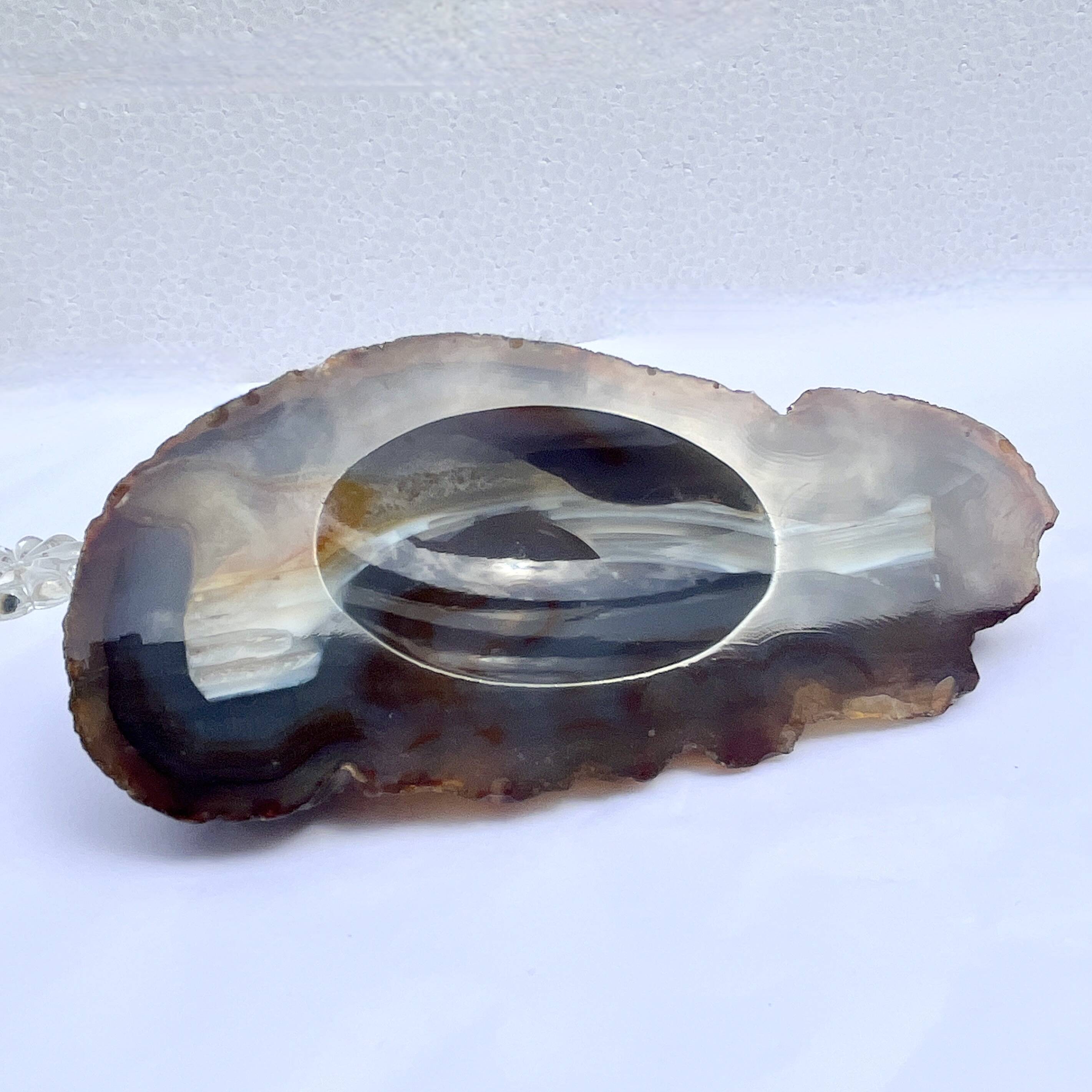 Vintage blue brown agate slice tray agate ashtray 1960