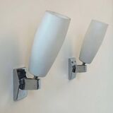 Pair of vintage adjustable wall lights, chrome and opaline, France 1970