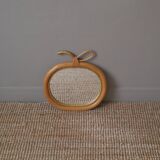 Apple mirror in rattan bamboo wicker vintage decorative object for children golden glitter