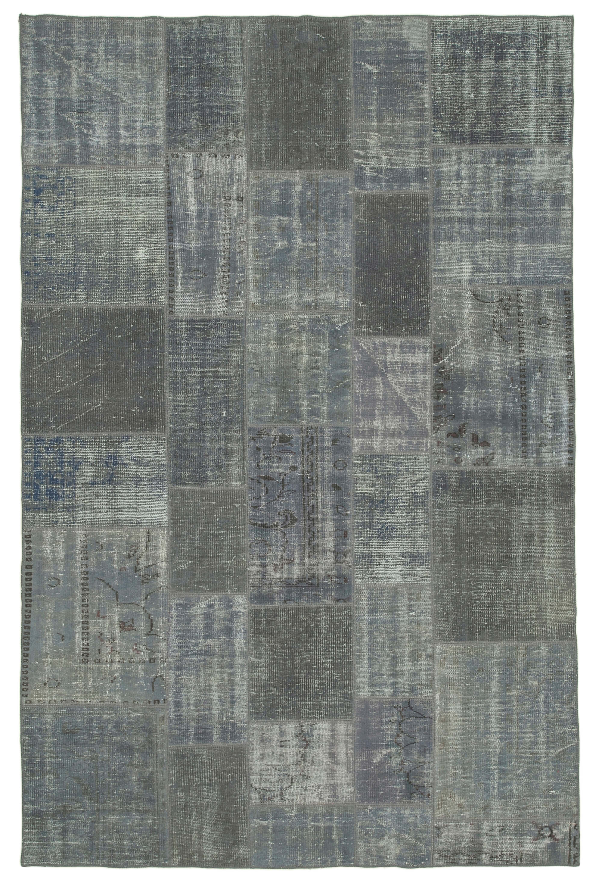 Handwoven turkish contemporary 198 cm x 300 cm grey patchwork carpet
