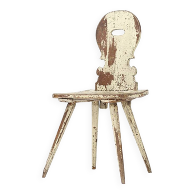 Chaise de montagne primitive de ferme, art populaire en bois peint