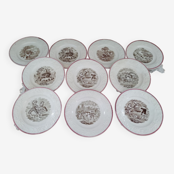 Set of 10 dessert plates 2nd half of the 19th century, décor scenes of life