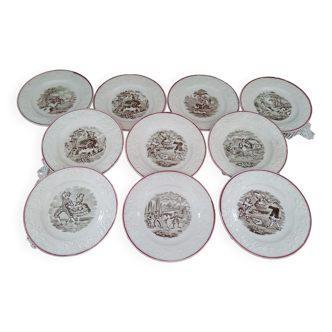 Set of 10 dessert plates 2nd half of the 19th century, décor scenes of life