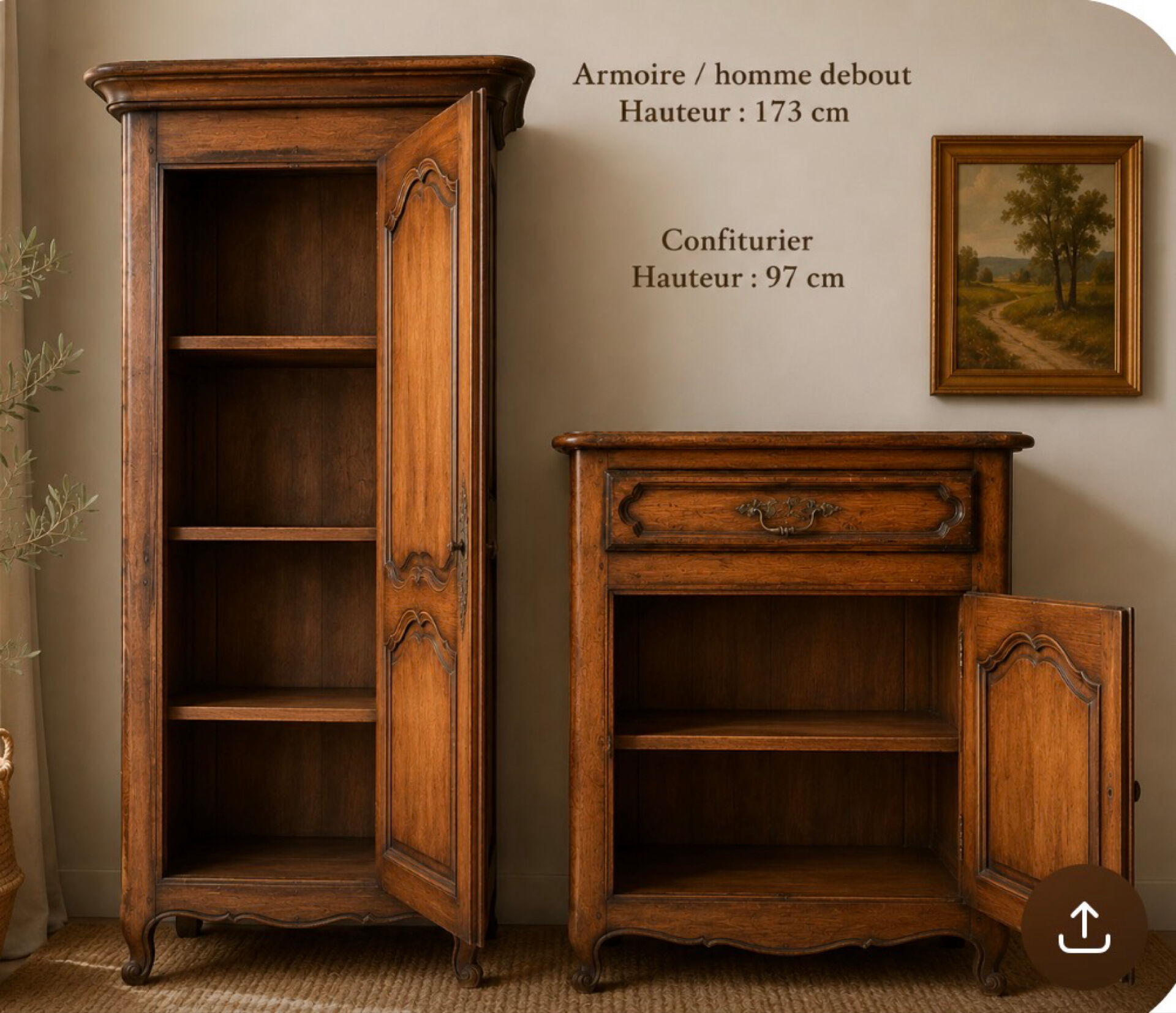 Standing man & solid oak jam cabinet – Antique furniture