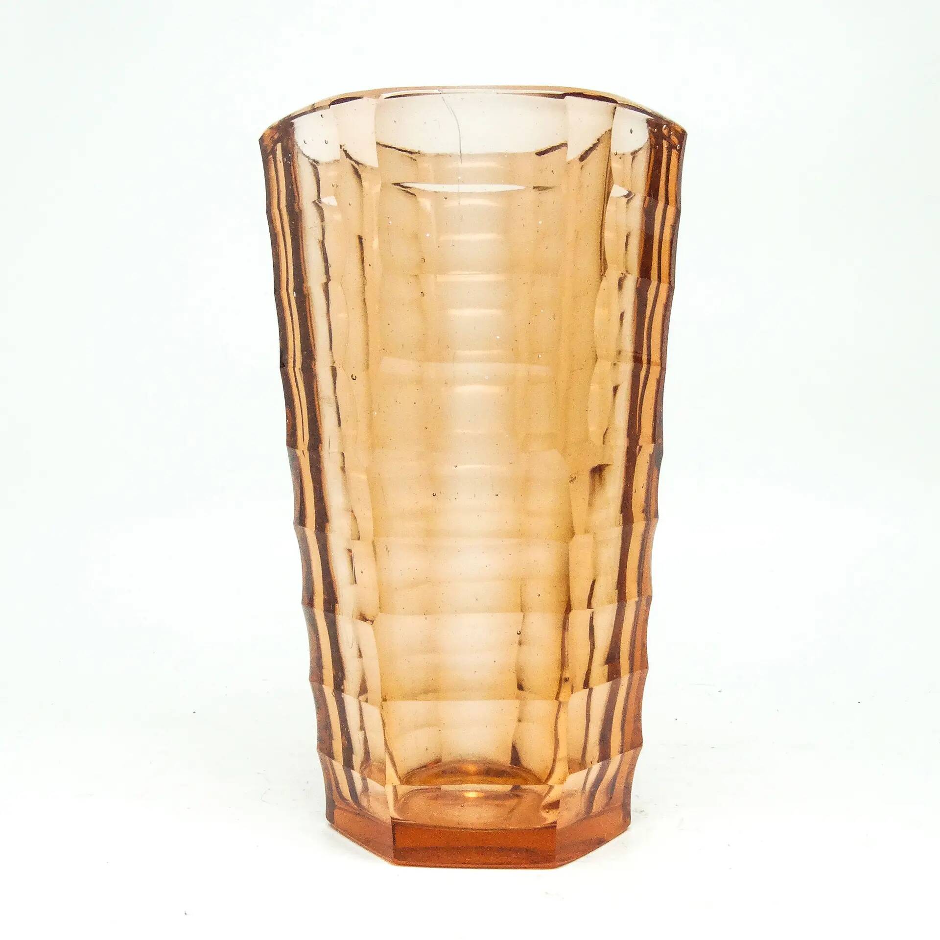 Art Deco vase, pink crystal glass, Zawiercie Glassworks, Poland, 1930s