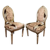 Chairs in Lacquer and Ikat Damask Upholstery, Set of 2
