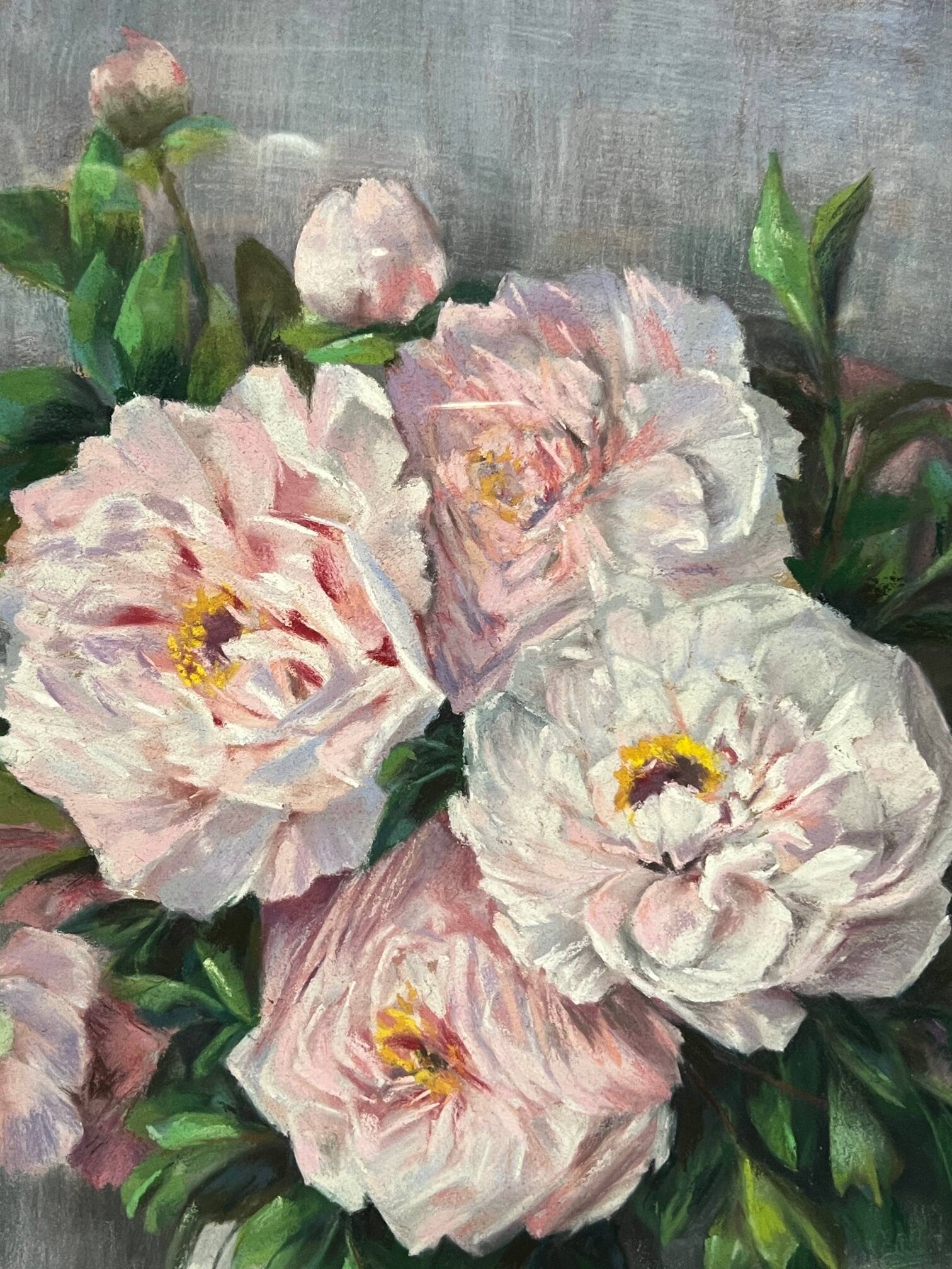Helena van den Broeck. Still life with peonies. Pastel.