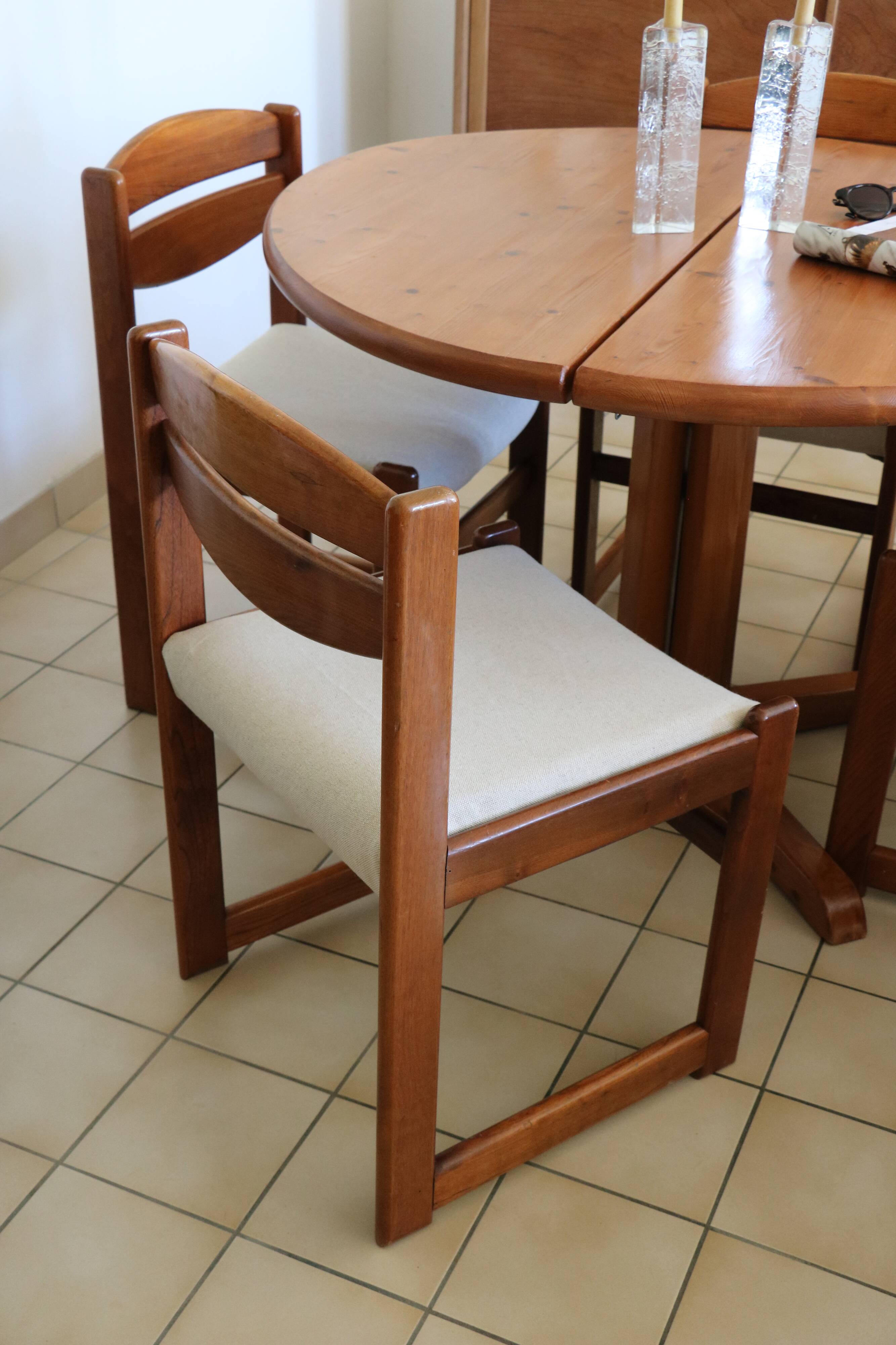 4 vintage brutalist chairs, reupholstered in cotton/linen.