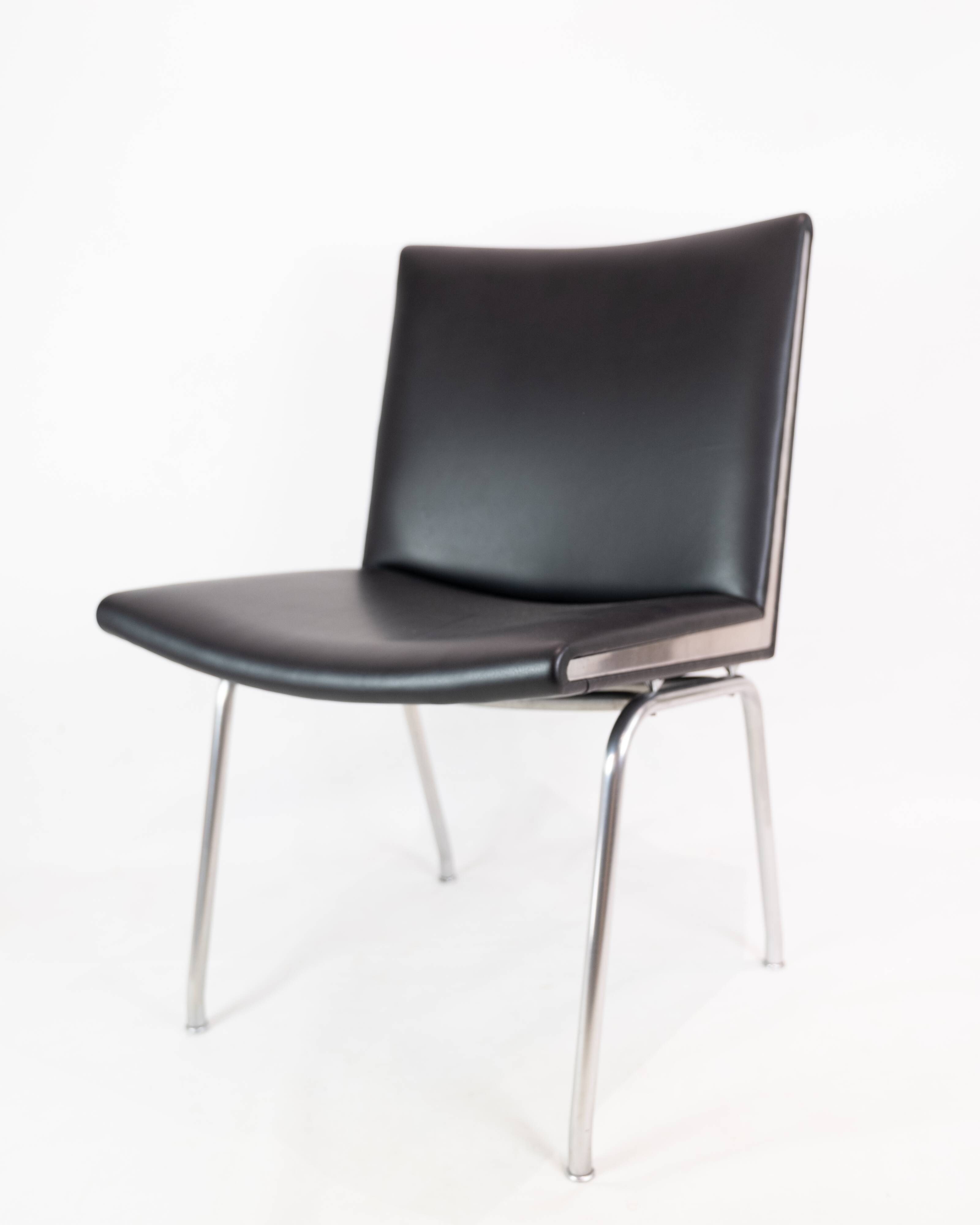Kastrup chairs  In Black leather, Model CH401 By Hans J. Wegner  Made By Carl Hansen & Søn