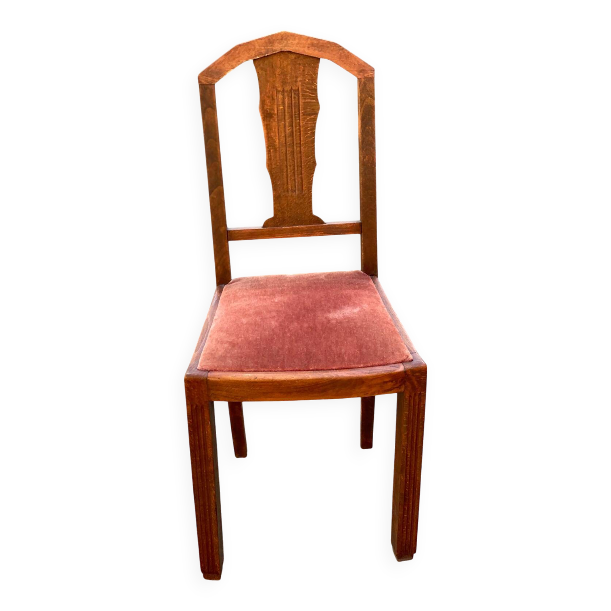 Art Deco chair in solid wood and burgundy velvet fabric