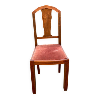 Chaise art déco bois massif et tissu velours bordeaux
